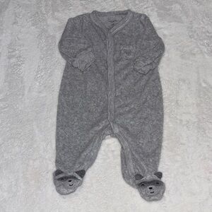 (2 for $10) carters Cozy Gray Kids One Piece with raccoon Accents